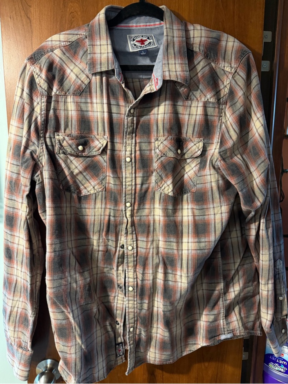 Plaid Snap-Front Western Shirt in Rust and Cream